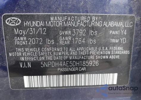 2013 Hyundai Elantra Gls из США, поврежденный, VIN 5NPDH4AE5DH185926